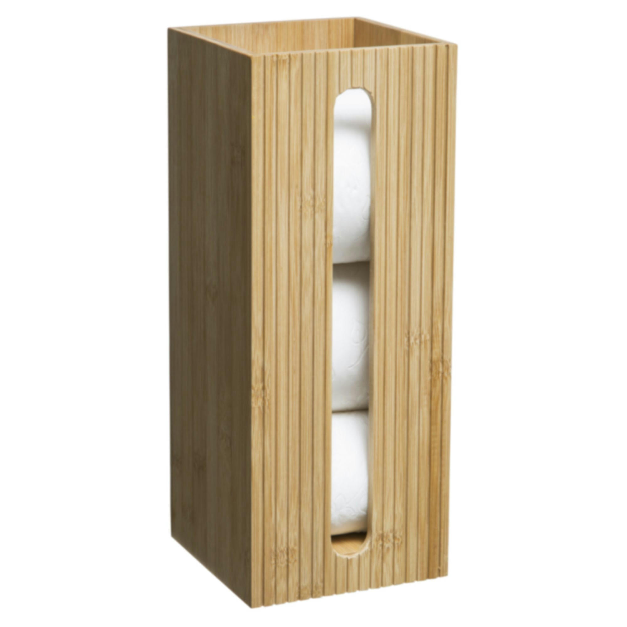 - Rangement stock rouleaux papier toilette en bambou - 14.5x14.5x36cm