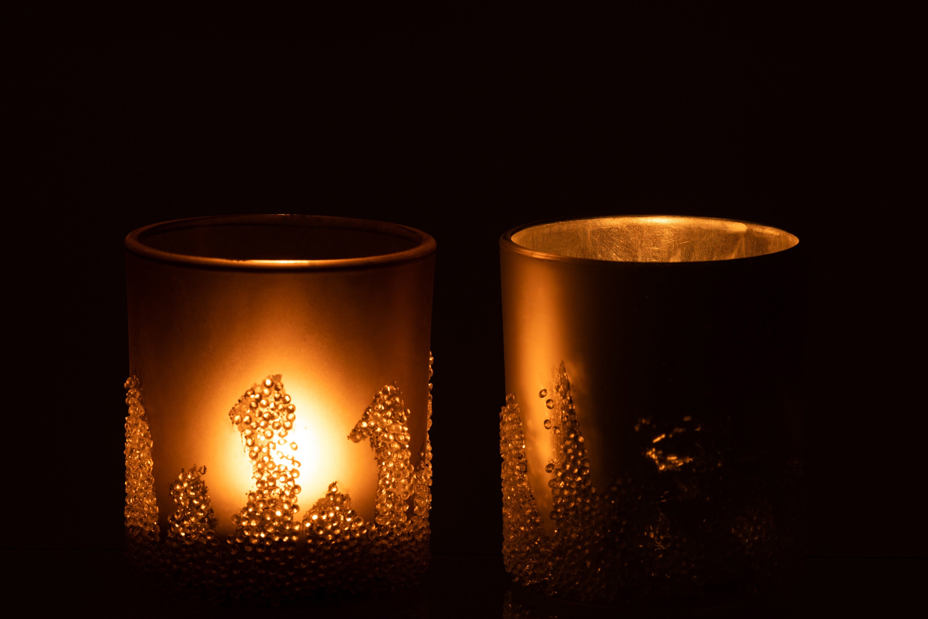 J-Line windlicht Suiker Frosted - glas - grijs zilver - larg