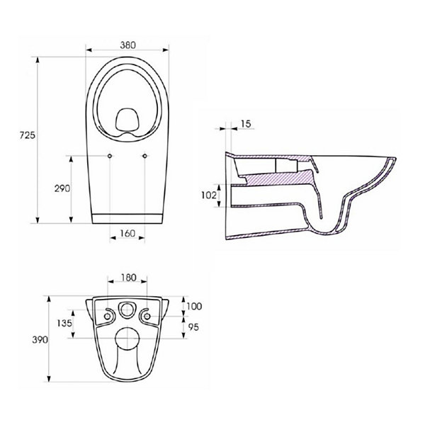 Cuvette WC suspendu sans bride 72 CM allongée PMR (pour personne à mobilité réduite)