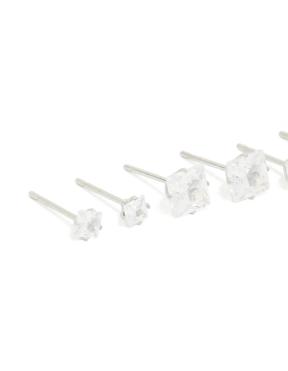 Waterproof Stainless Steel Cubic Zirconia Square Stud Earrings 3-Pack