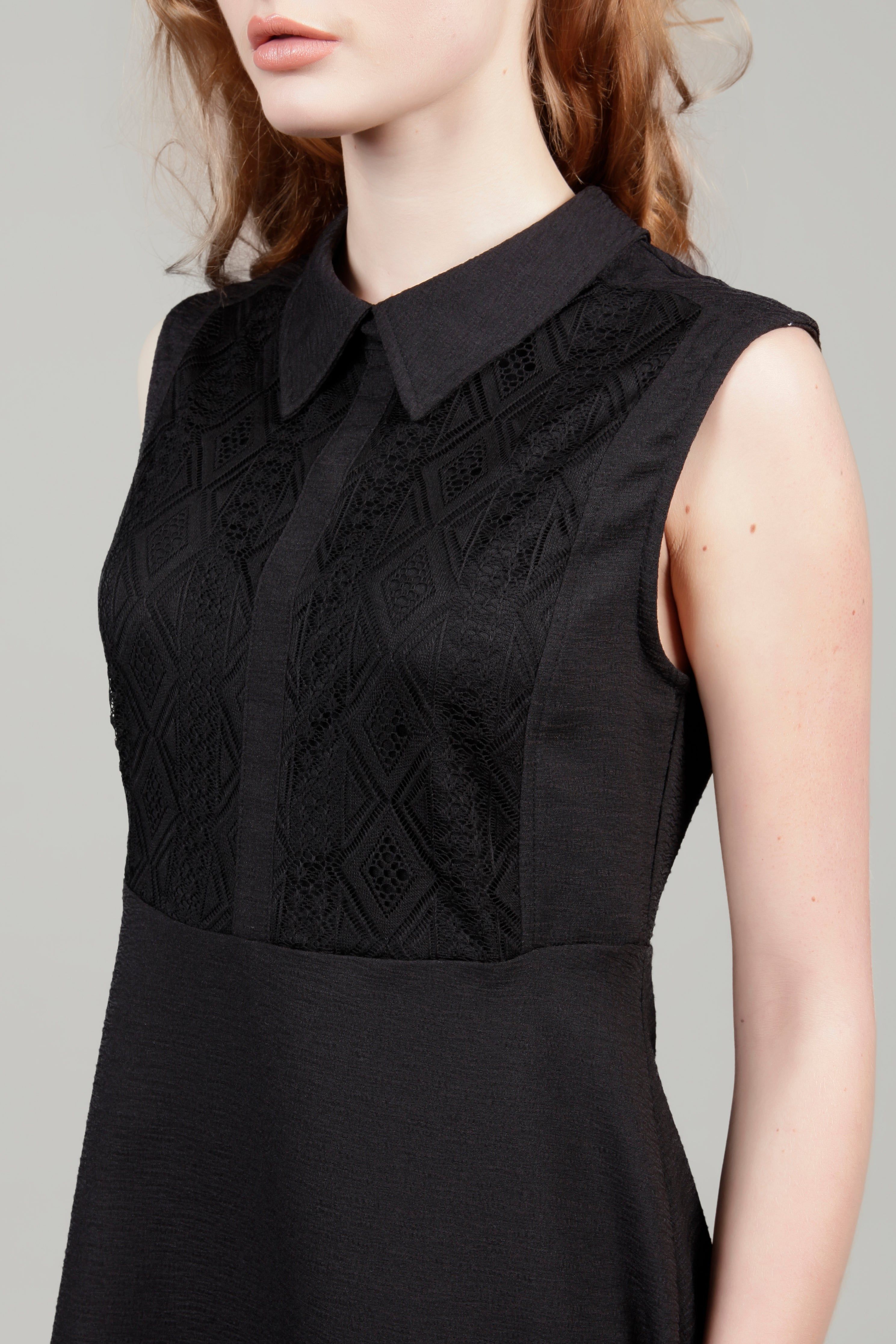 Cutie London Collared A-Line Mini Dress with Textured Yoke