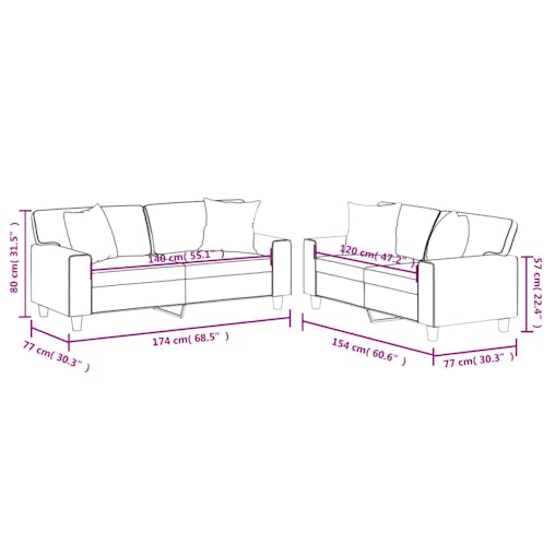 NNEVL 2 Piece Sofa Set with Pillows Black Faux Leather