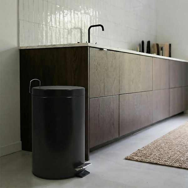 MSV Poubelle àpédale Inox 12L Noir