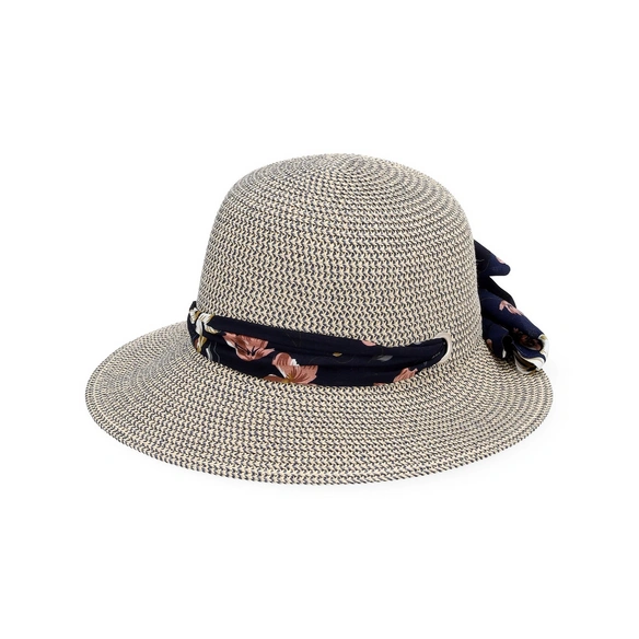 Hut »Kate«, natur blau, blau florales Band