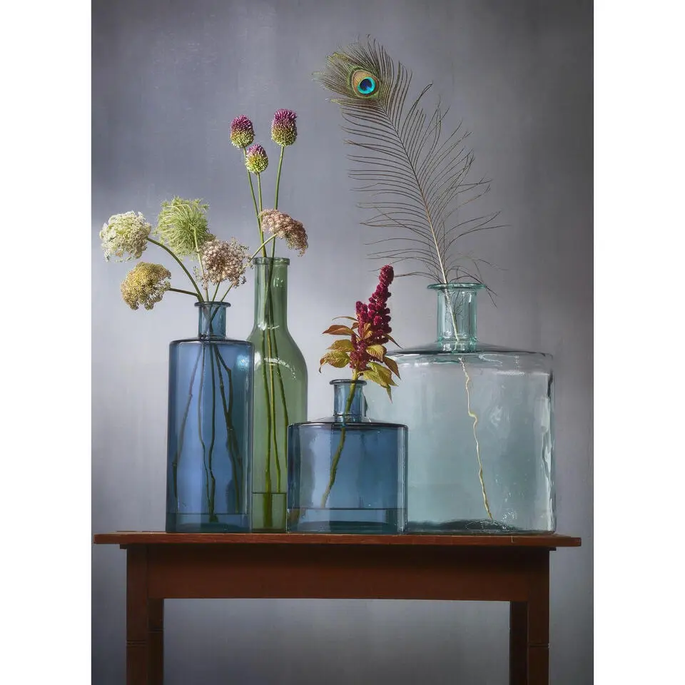 Vaas fles - grijs - transparant - glas - 15 x 50 cm