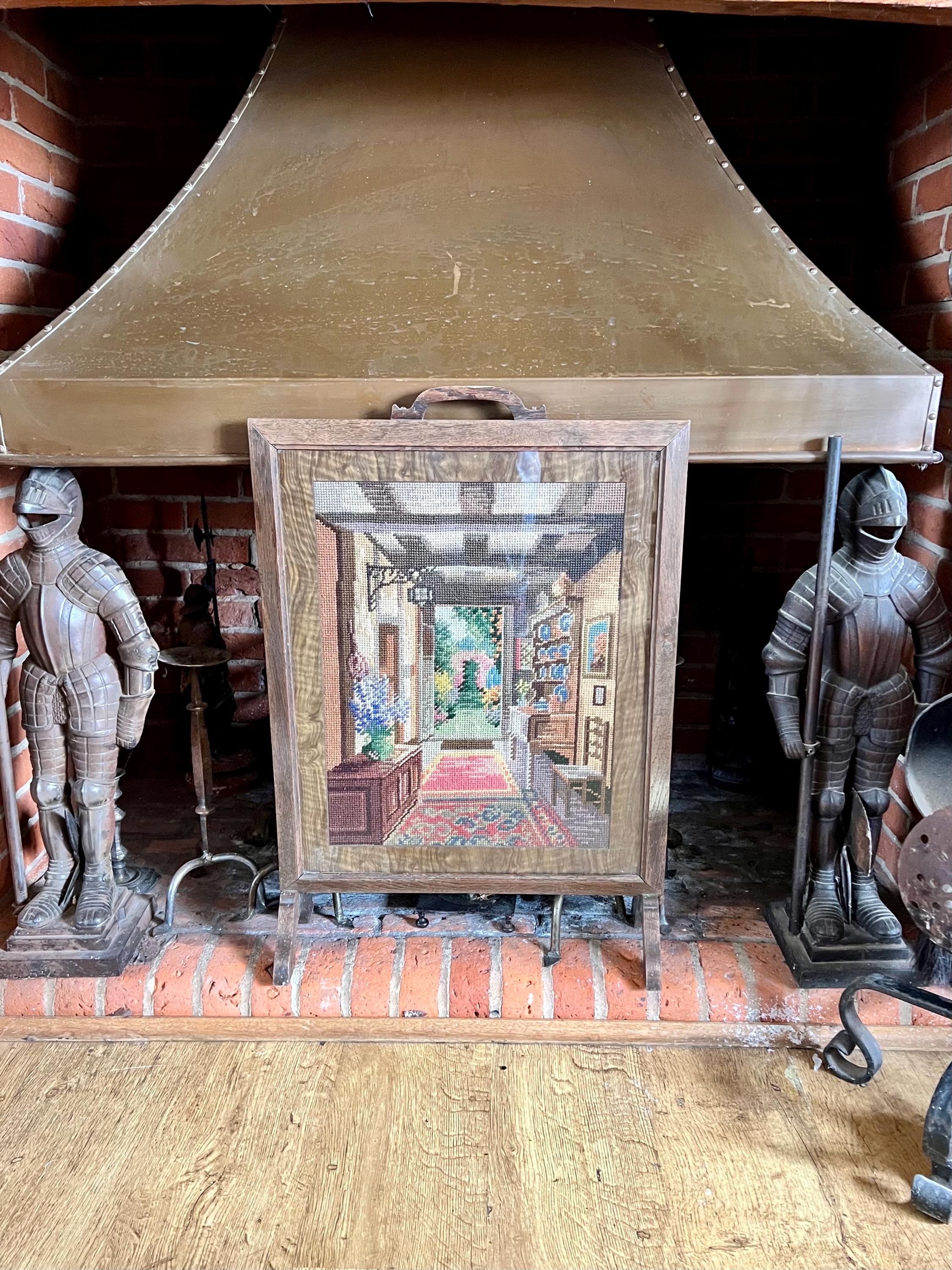 Art Deco Oak Framed Tapestry Fire Screen