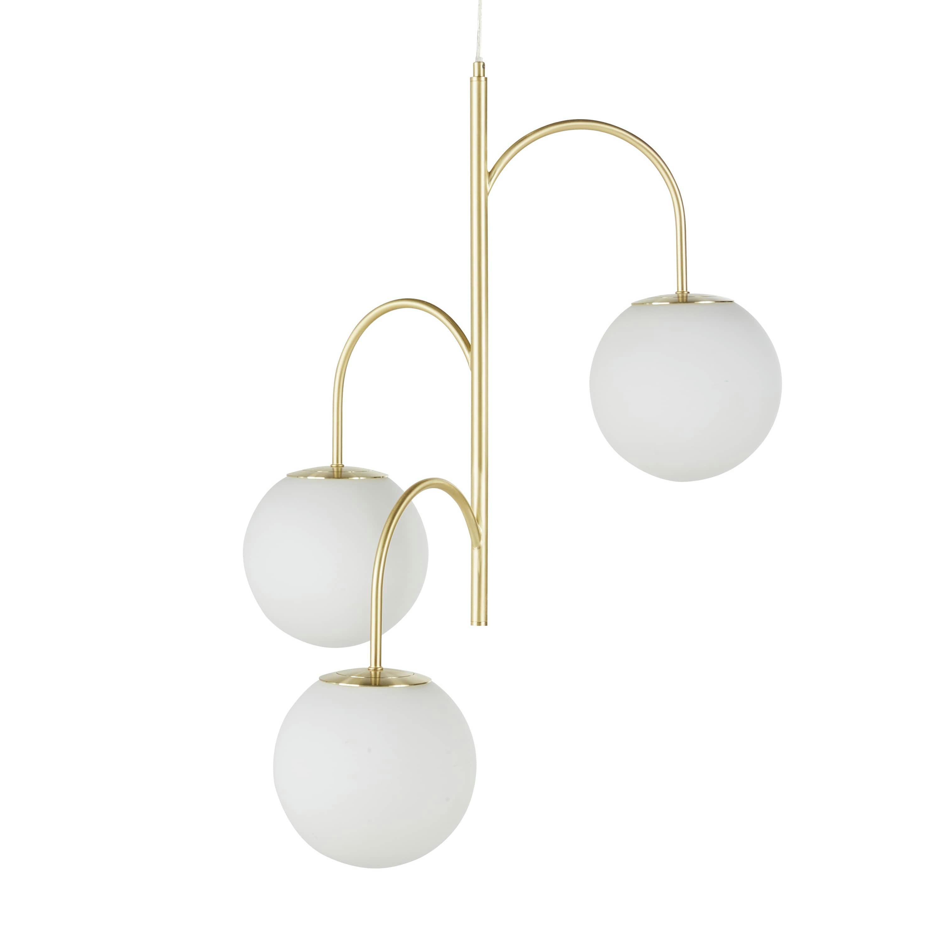 ALVARA - Suspension en métal doré 3 globes opalines