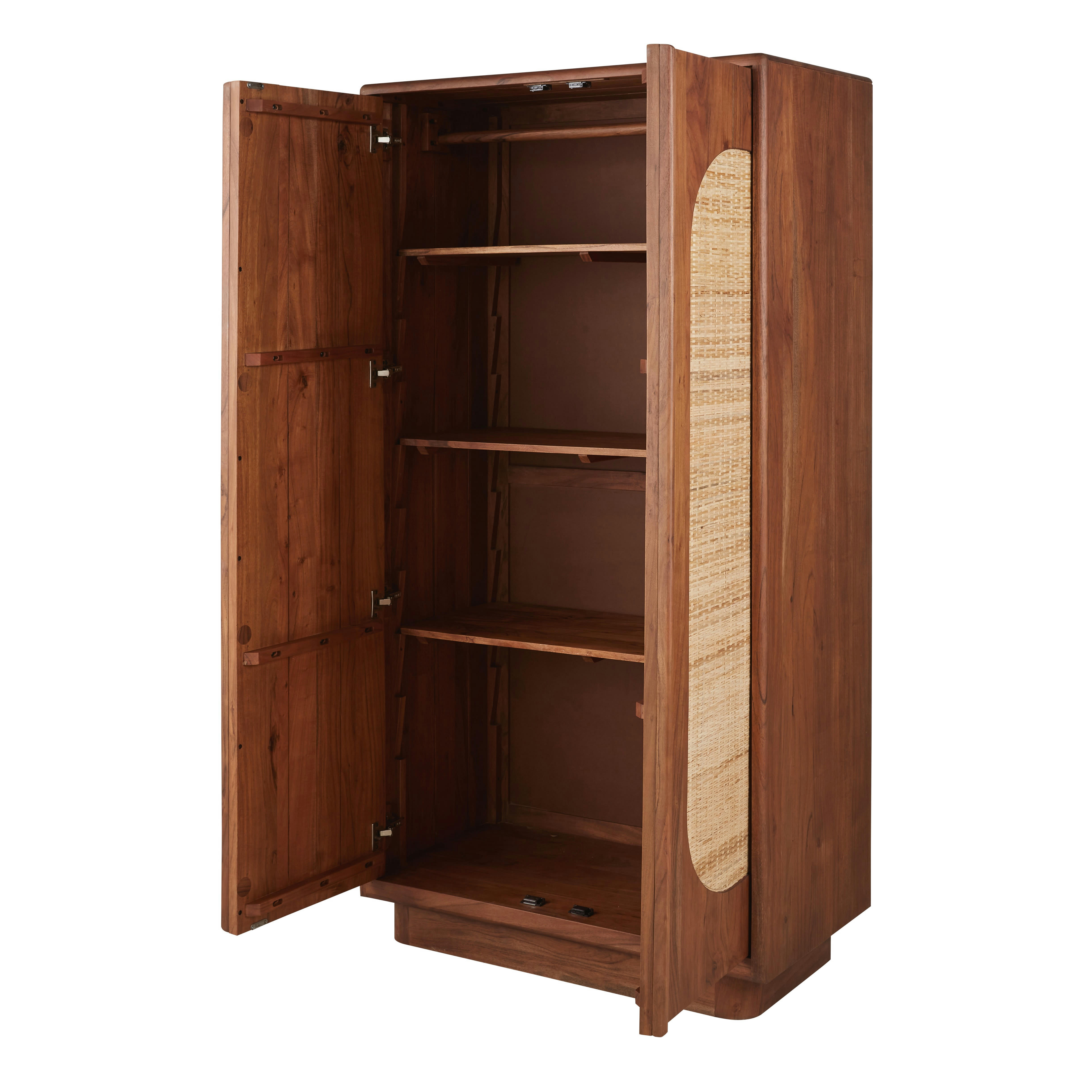Alya - Armoire 2 portes coloris noisette et rotin tressé