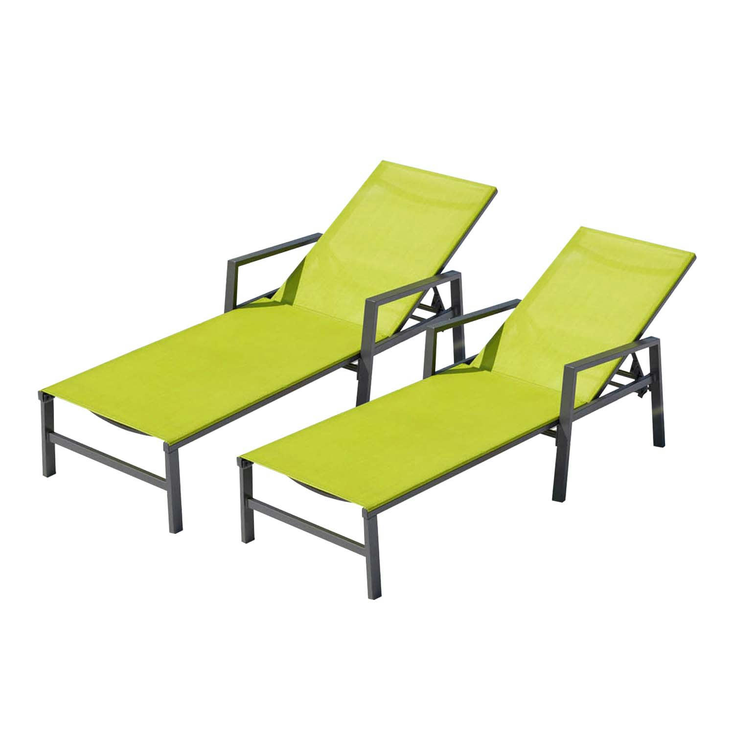 BARI - Lot de 2 transats en aluminium gris foncé et vert