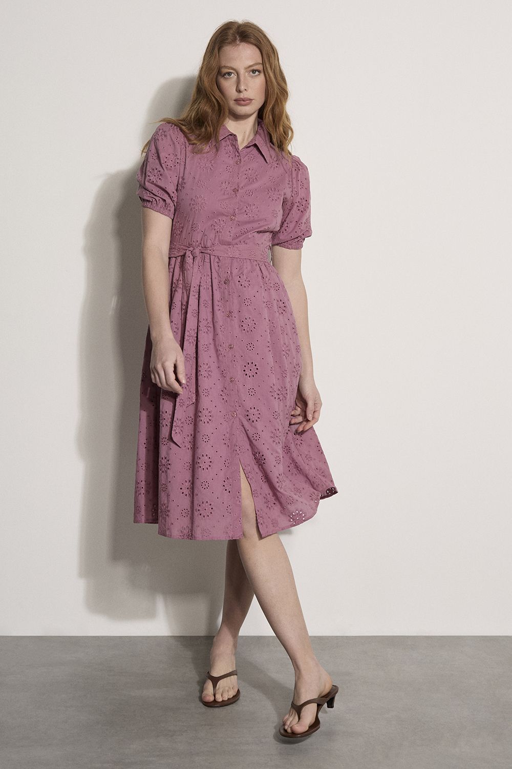 Apricot Cotton Broderie Shirt Midi Dress