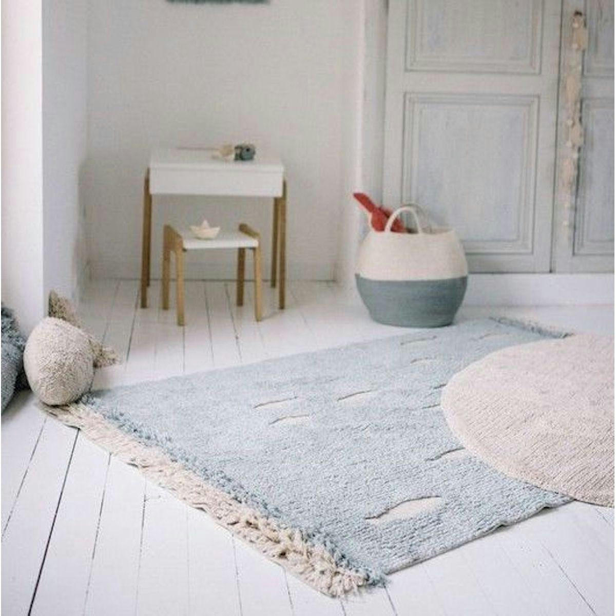 POISSONS - Tapis coton bleu motif poissons 120x190cm