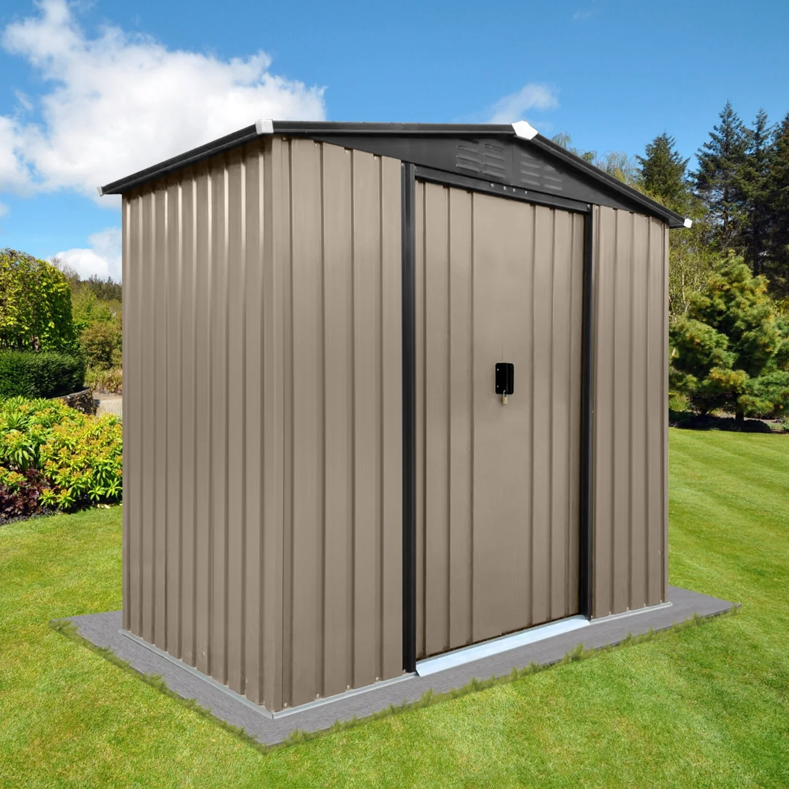 Metal Garden Storage Shed with Lockble Sliding Door Workshop Shed Tool Shed, Resistance to Fire, Rot