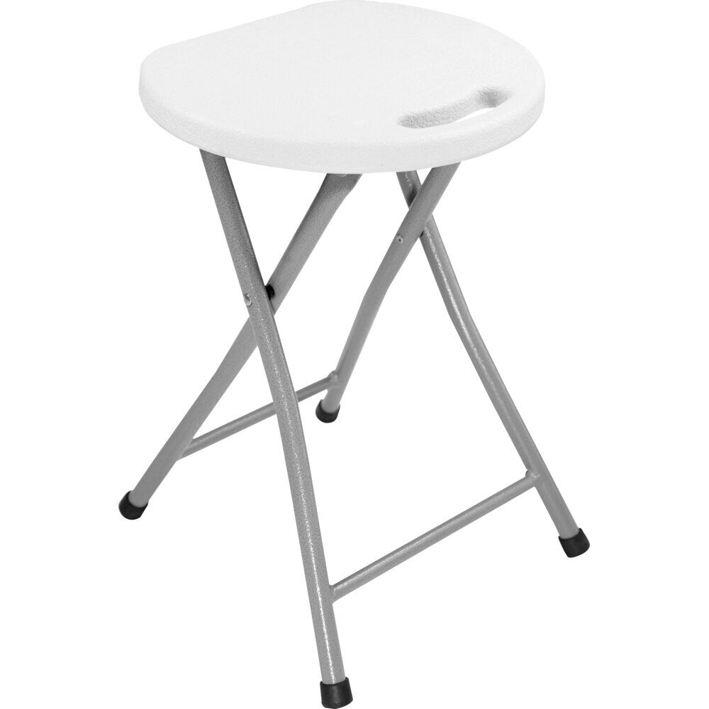 Tabouret pliant rond Fiesta métal gris assise polyéthylène blanc Ø33xH46,5cm