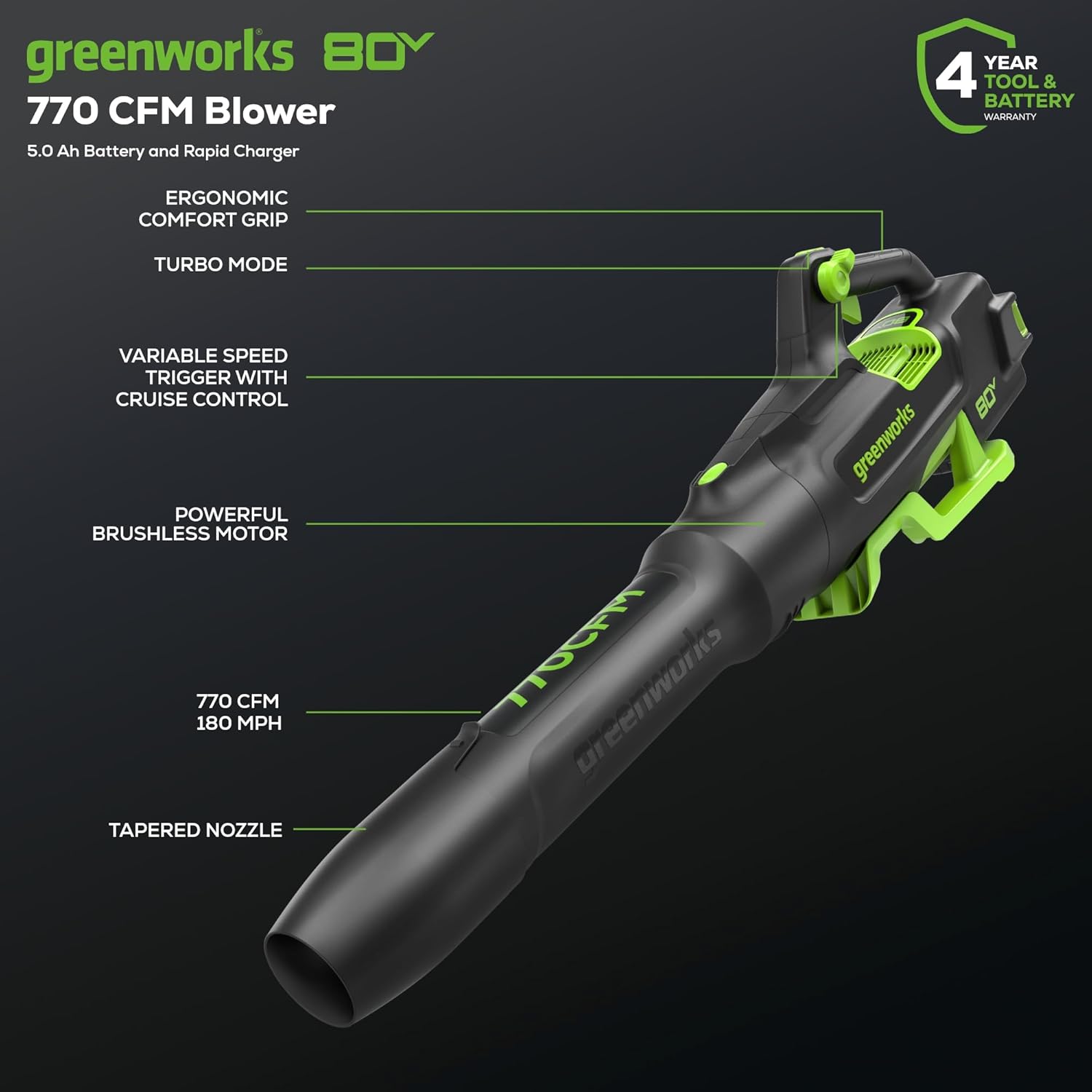 Greenworks 80V 21 Self-Propelled Lawn Mower + Blower (Gen 2)  5.0Ah Battery