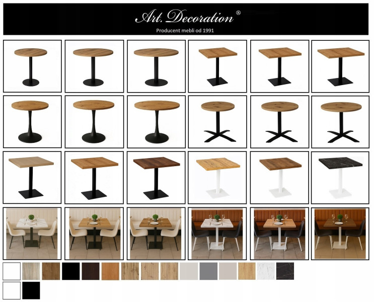 Stolik Stół do kawiarni restauracji 60x60 Metal Dąb Craft