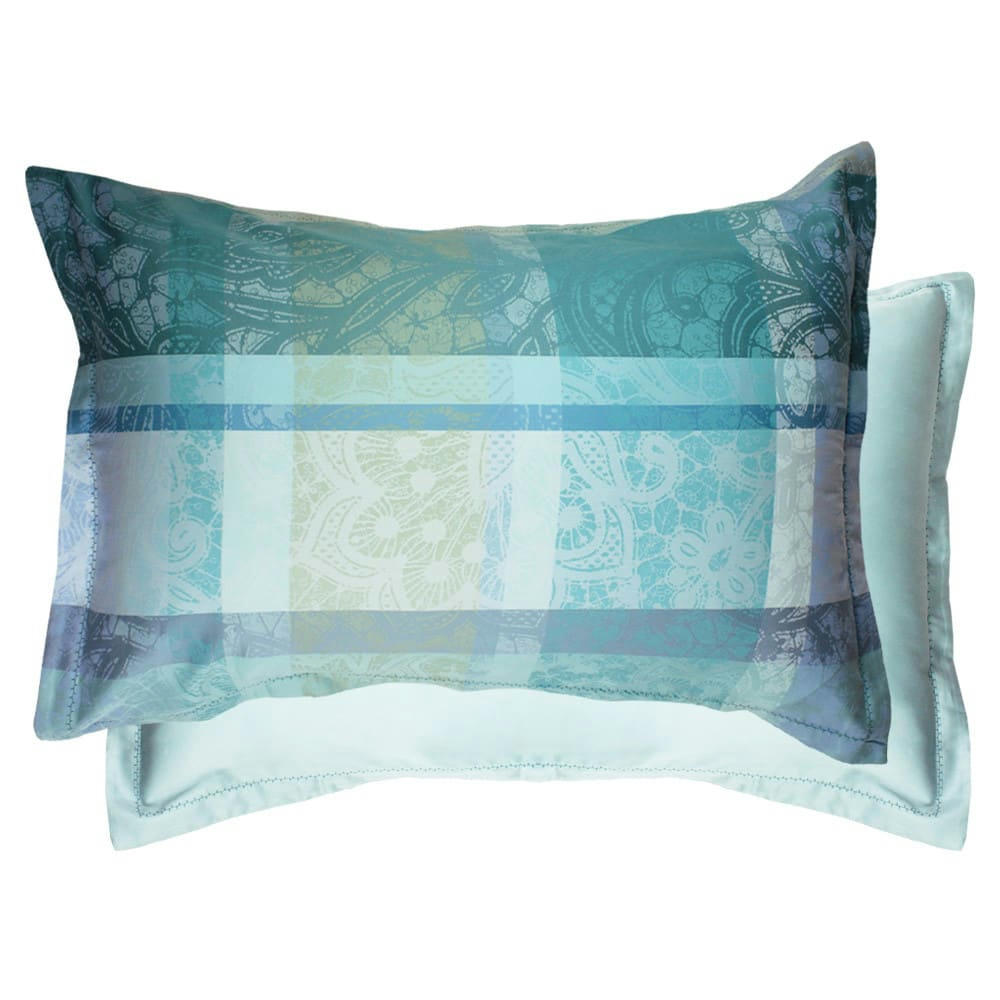 MILLE DENTELLES TURQUOISE - Taie d'oreiller  satin de coton bleu 40x40