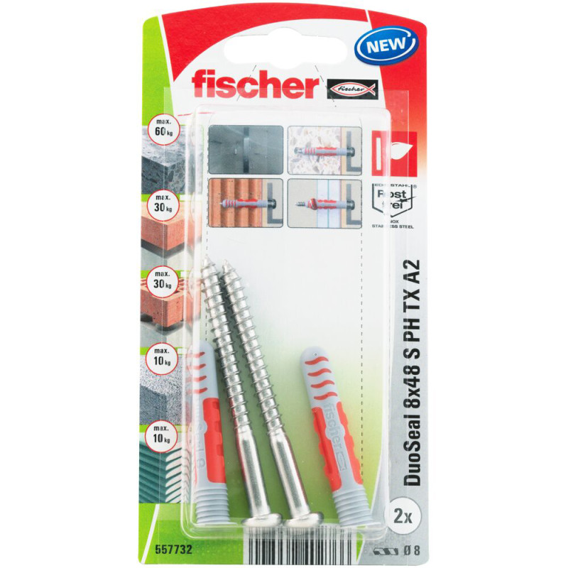 Cheville étanche DuoSeal S en nylon avec vis Ø 8 x 48 mm 2 pièces
