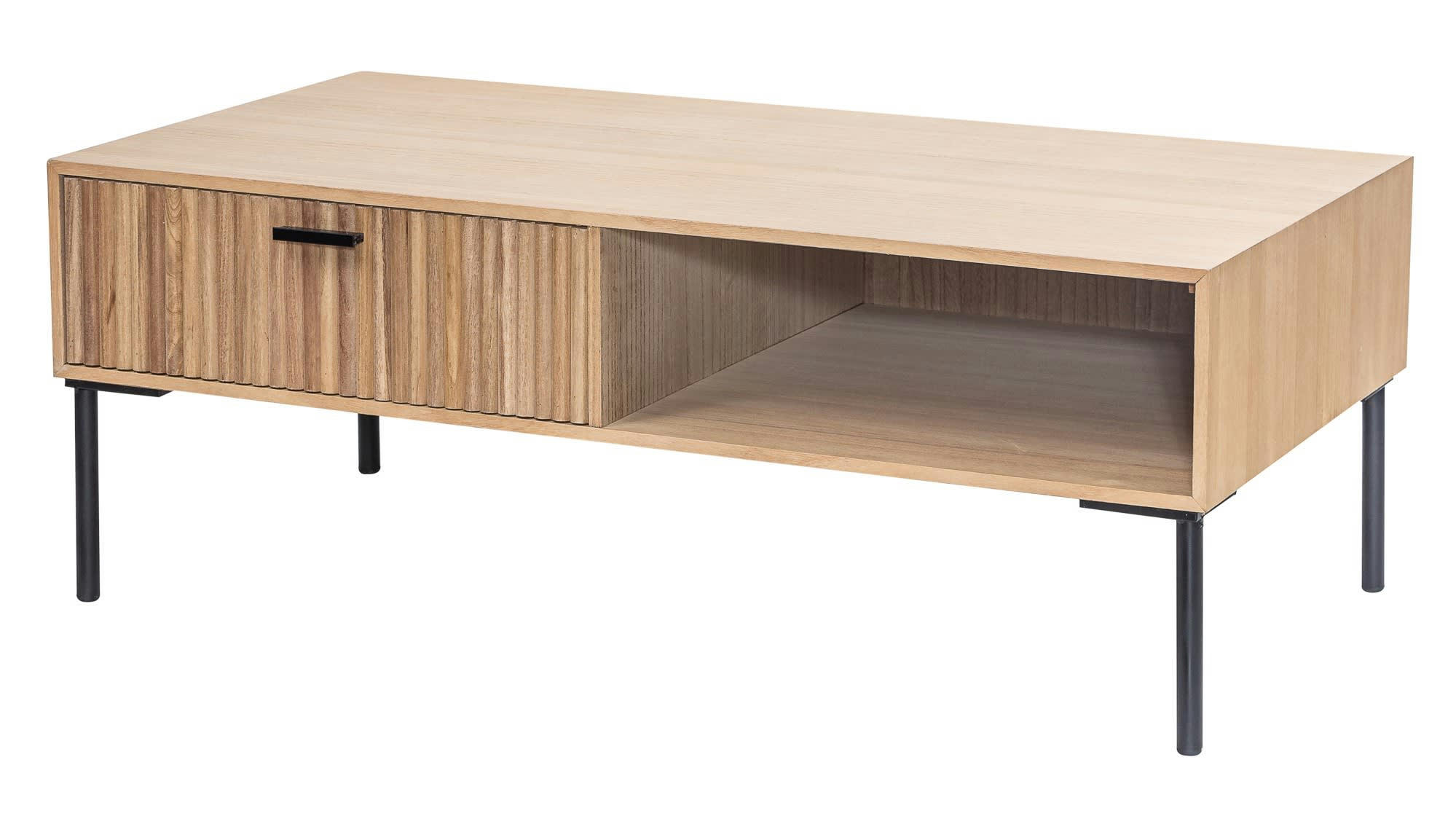 - Table basse 1 tiroir en fresne et metal