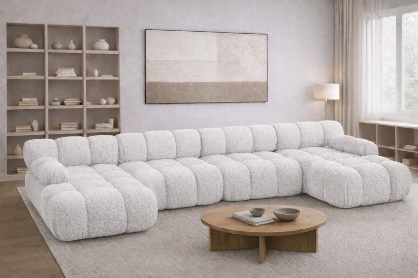 Narożnik modułowy w kształcie U XL, bukla Abriamo, Ecru, Selia U XL