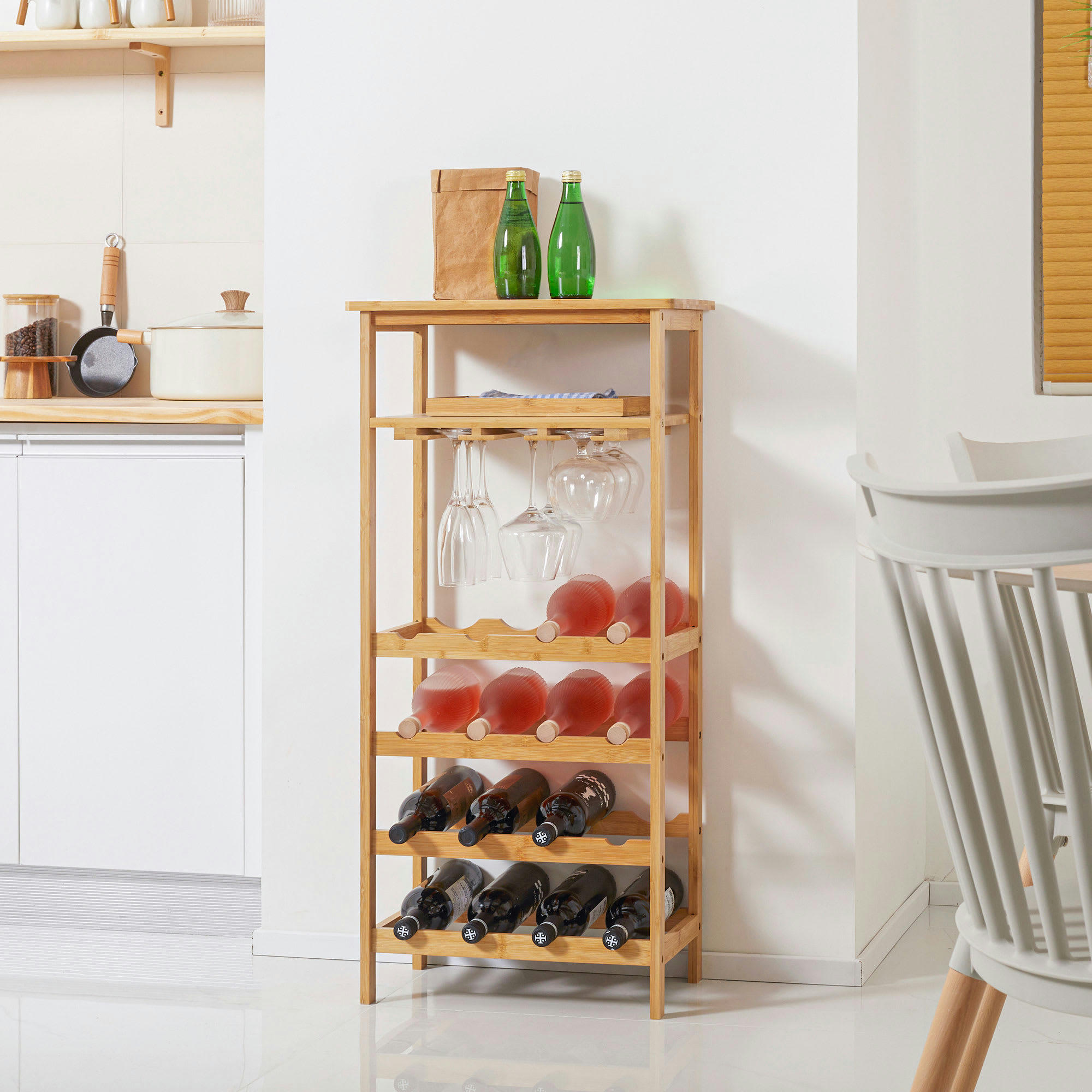 - Meuble range bouteilles et verres bambou style naturel