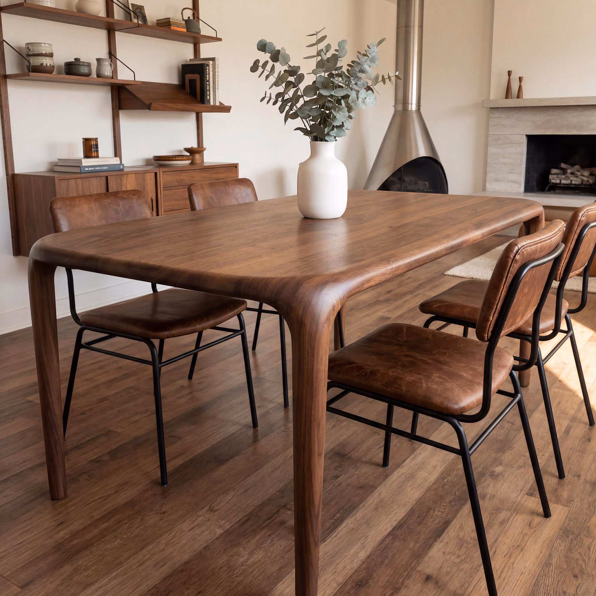 Solid Walnut Small Dining Table, Modern Minimalist Kitchen Table for Four, Handcrafted Natural Wood