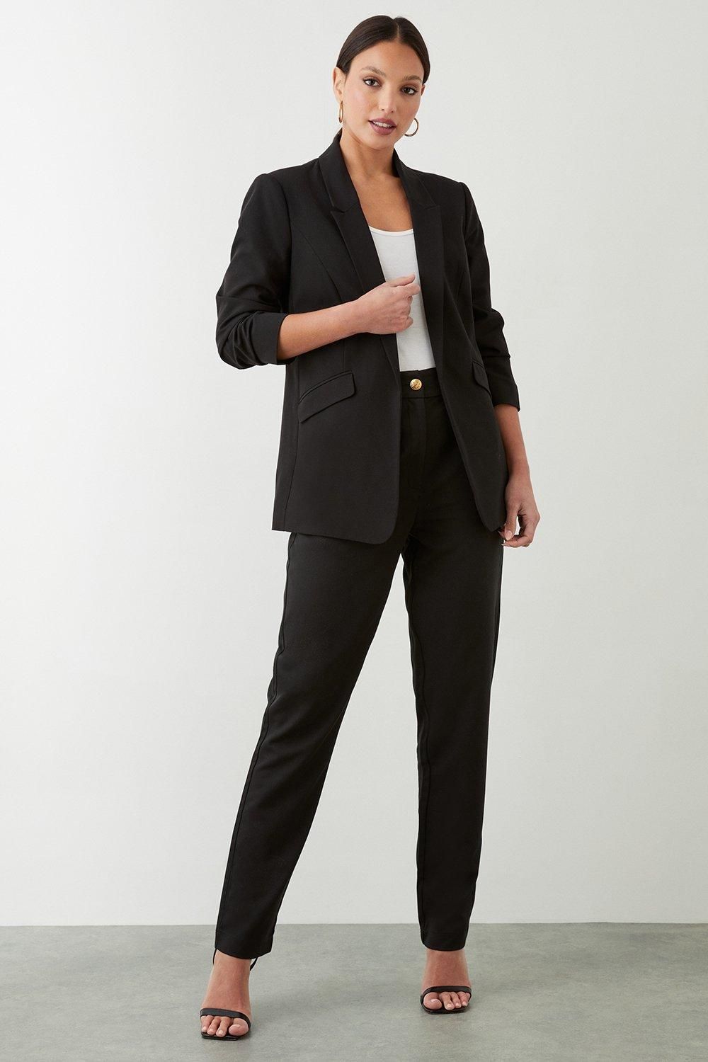Dorothy Perkins Tall Black Ruched Sleeve Blazer