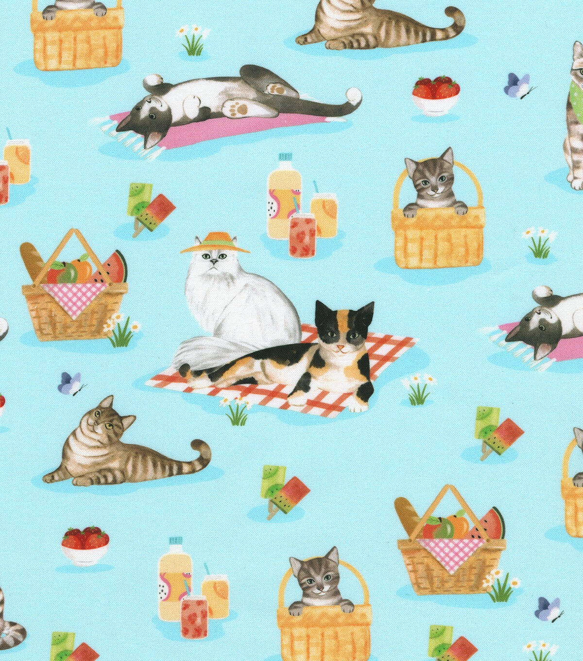 Robert Kaufman Kitty Picnic Novelty Cotton Fabric