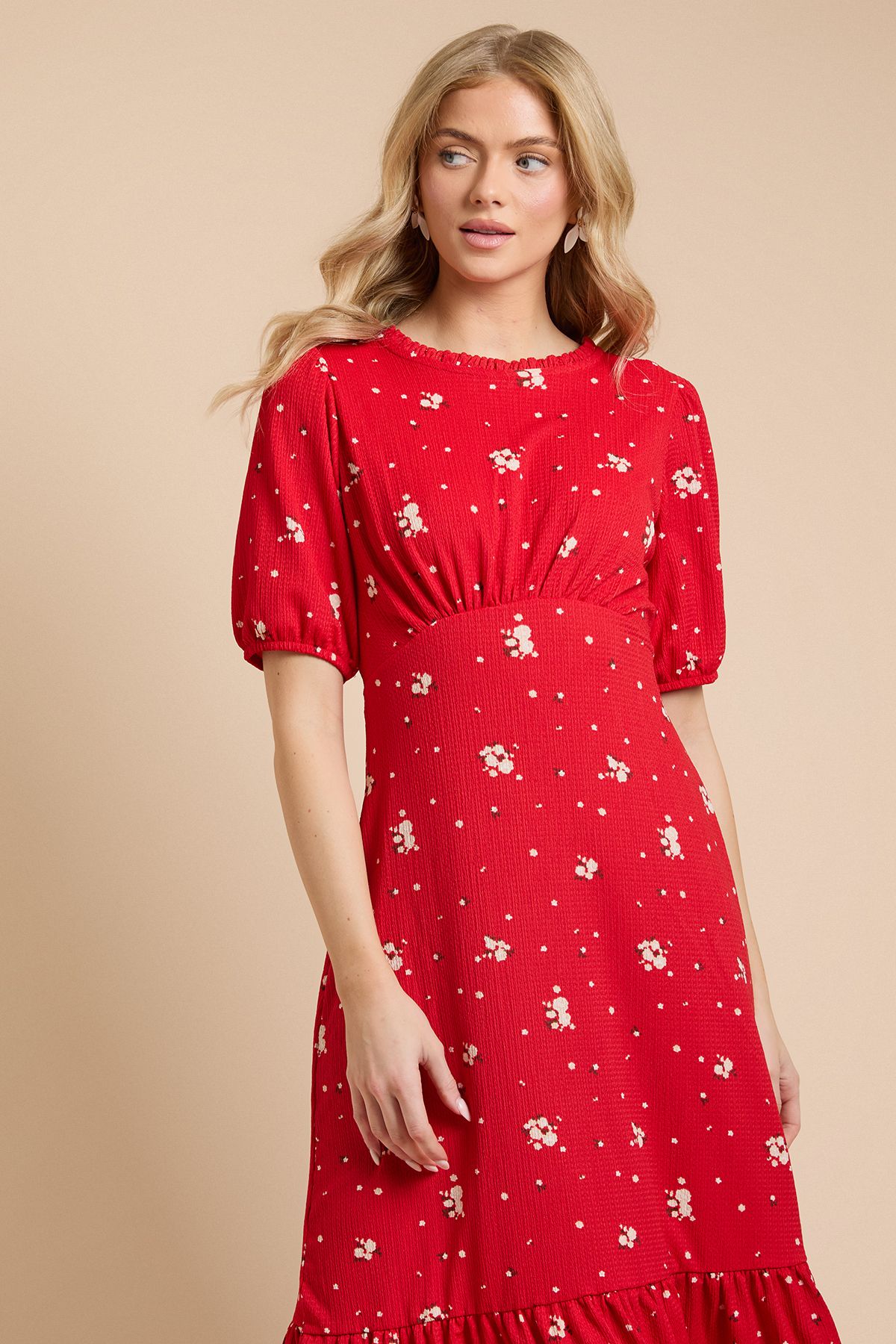 Dorothy Perkins Red Ditsy Tie Back Tiered Jersey Midi Dress