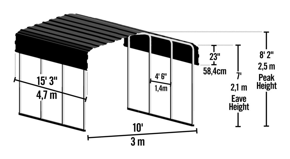 Arrow Carport Hard Top Galvanized Steel Carport Shelter Weather Resistant Car/SUV 10 x 15 x 8-ft