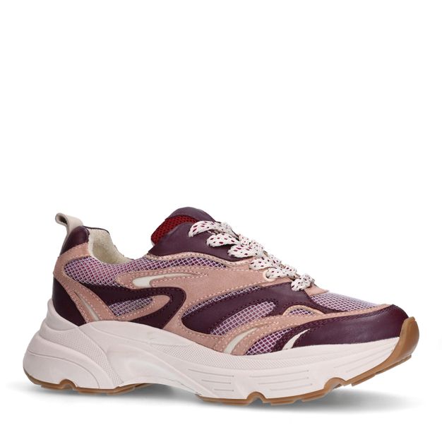 Paarse leren sneakers met rode details