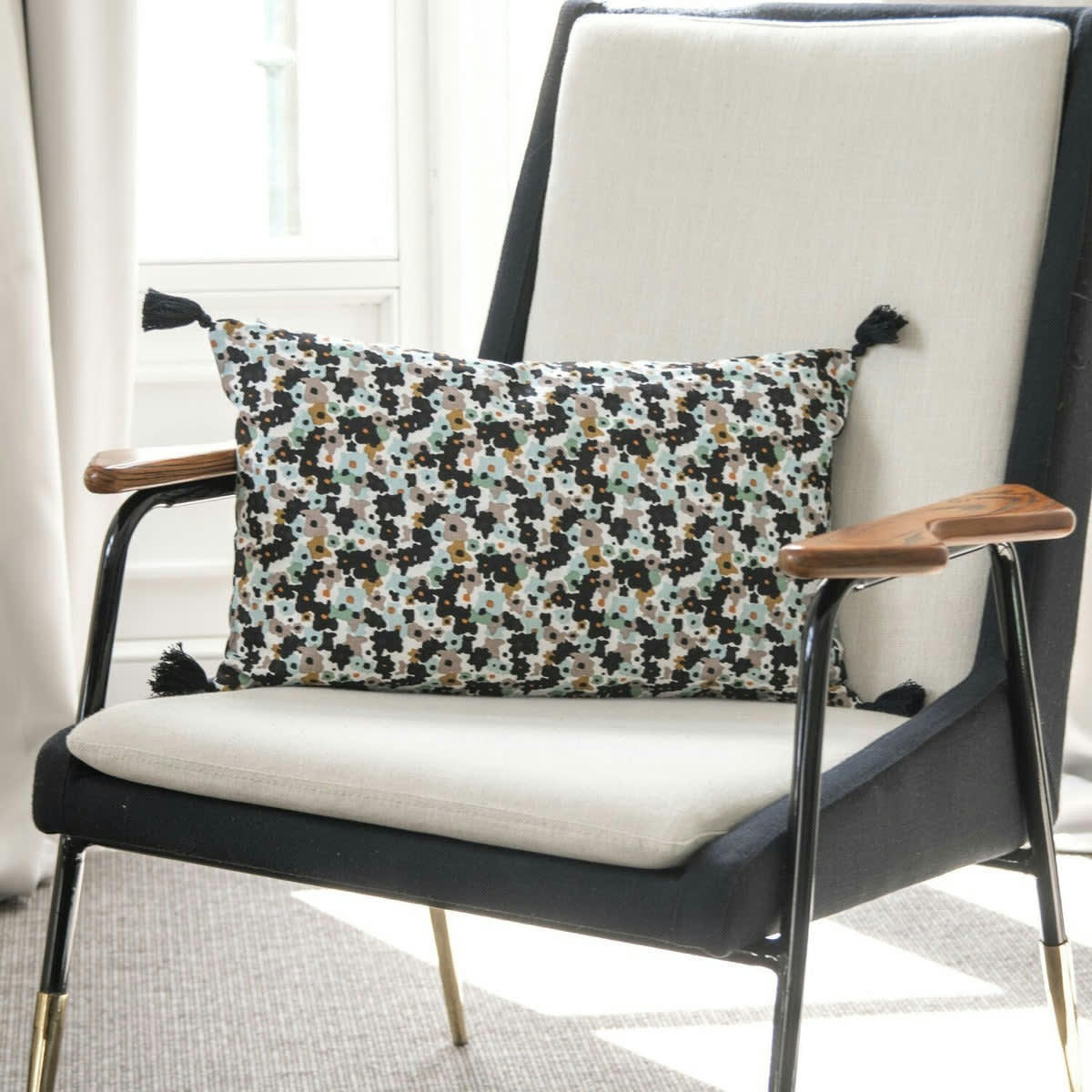 LIBERTY - Housse de coussin coton  50x30 noir