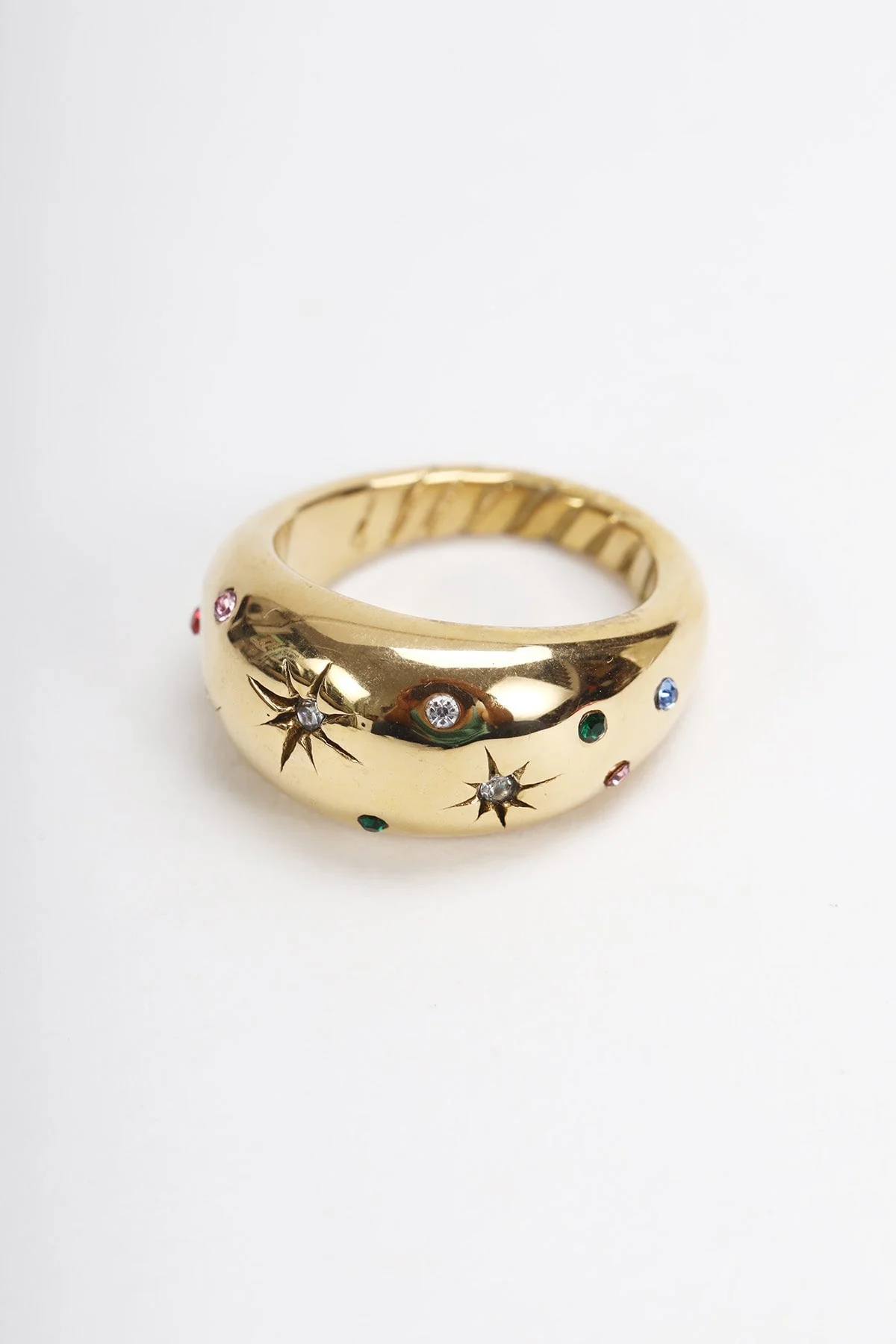 Gold Multicolour Stones Ring Size 7