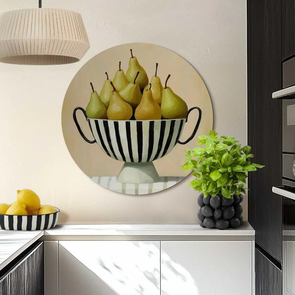 Glasschilderij Schaal met peren - &Oslash; 70 - Groen