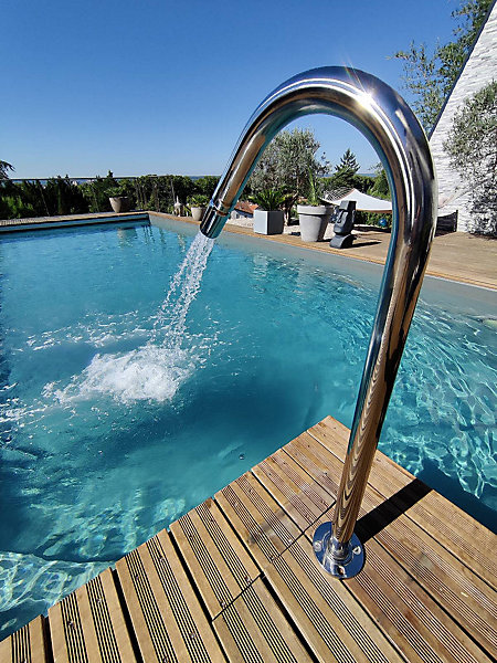 Canon Jet d'eau INOX 316 1m avec Embout de massage 5 trous Tube Cascade Col de Cygne Piscine au sel chlore