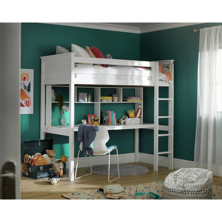 Habitat Brooklyn High Sleeper Bed, Desk & Shelves-White