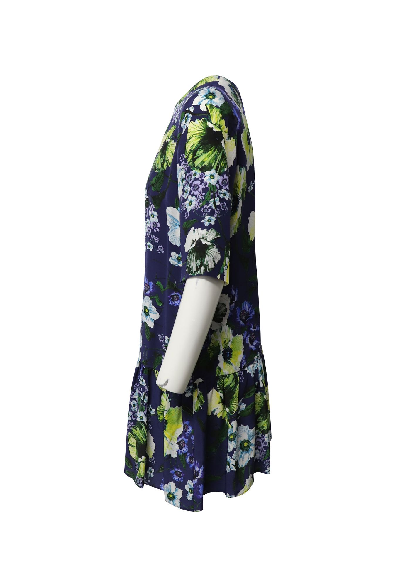 Erdem Preloved Emmie Floral Print Short Sleeve Dress in Blue Silk
