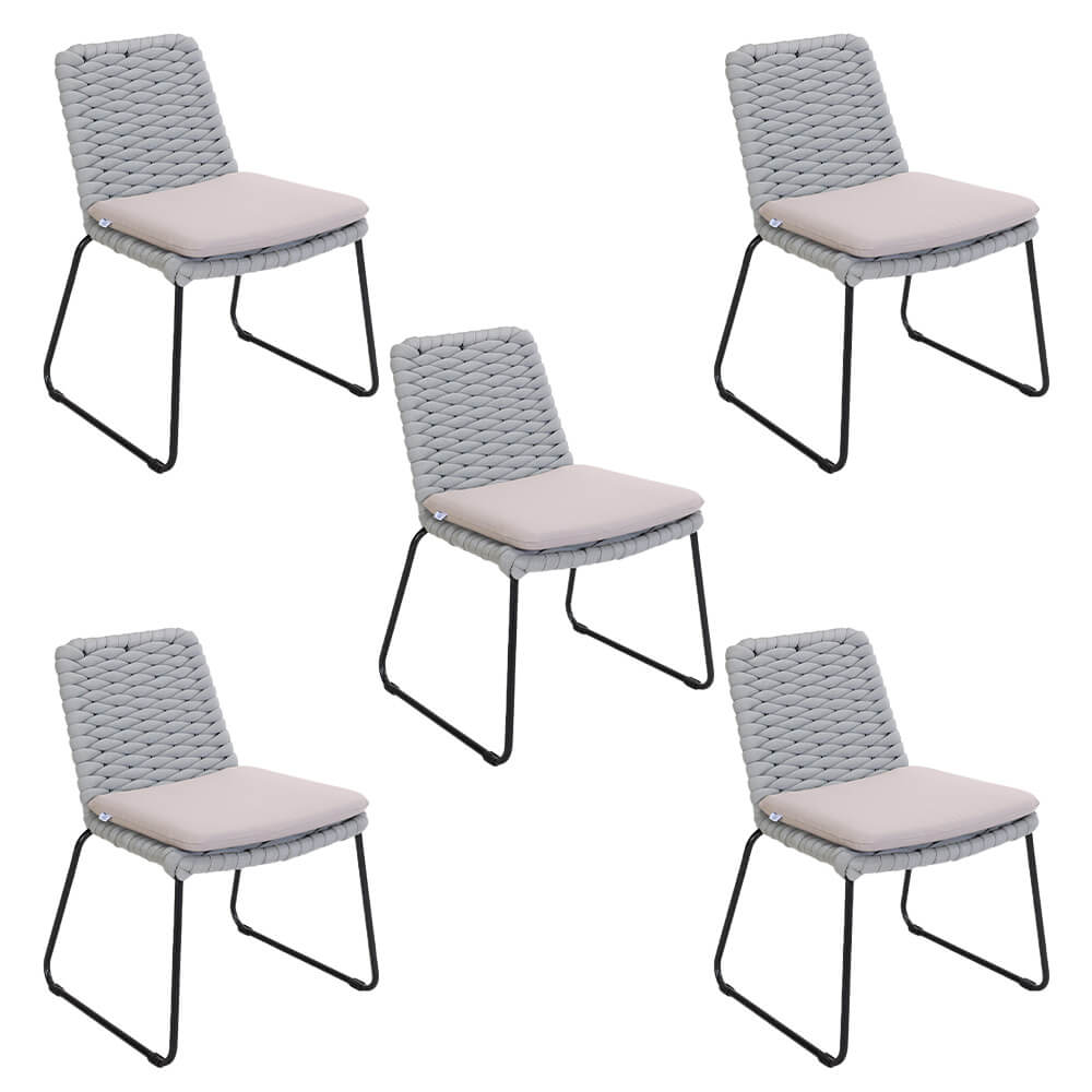 HOME DELUXE Tuinstoel van gevlochten touw BALERO Lichtgrijs - Set van 5