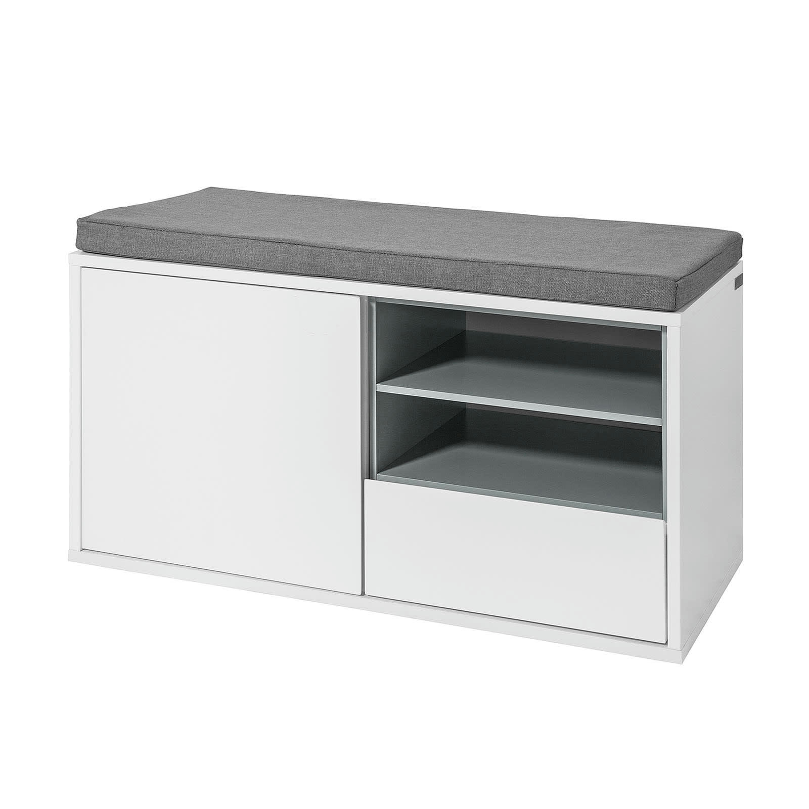 - Banc de rangement à chaussures 1 porte et 1 tiroir effet bois blanc