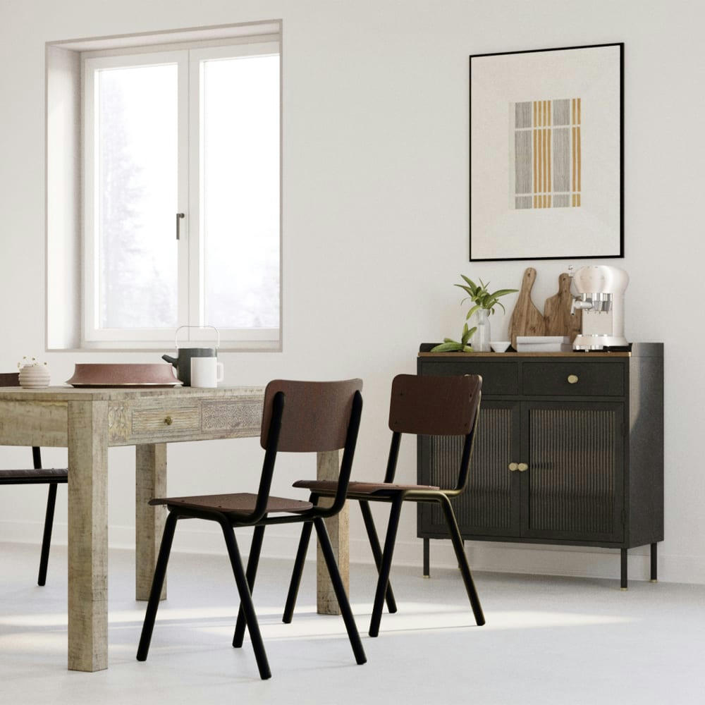 GAUTHIER - Petit buffet 2 tiroirs 2 portes en métal gris métallisé