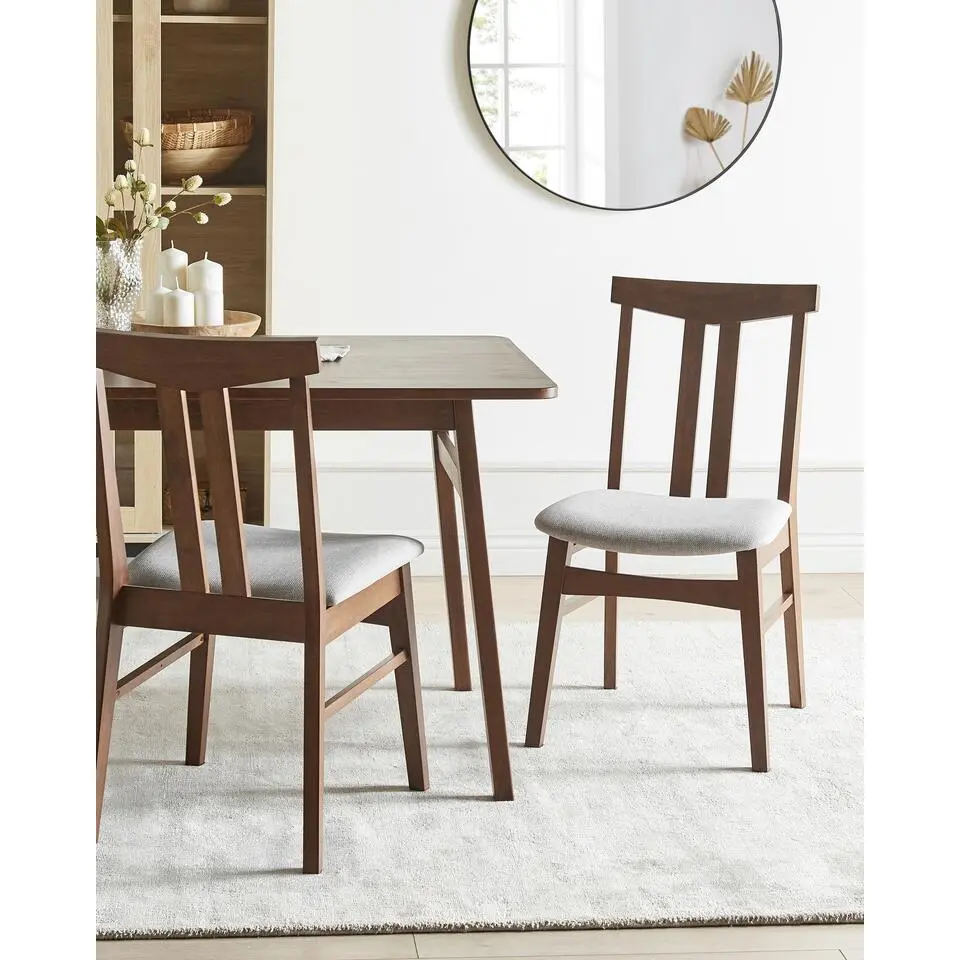 AVALON - Eetkamerstoel set van 2 - Lichtgrijs - Donker hout/Stof