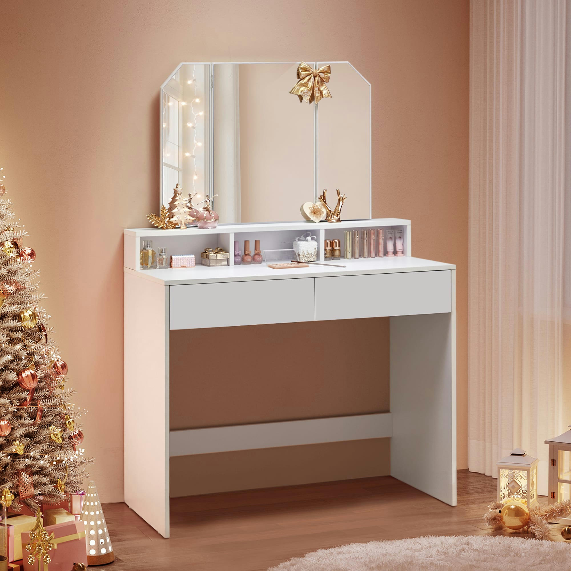 - Coiffeuse effet bois placage mélaminé blanc