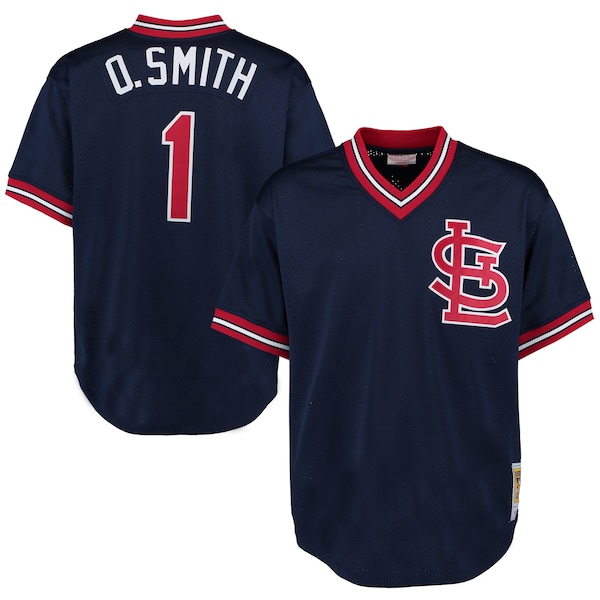 Ozzie Smith St. Louis Cardinals 1994 Authentic Cooperstown Collection Mesh Batting Practice Jersey - Navy/Scarlet
