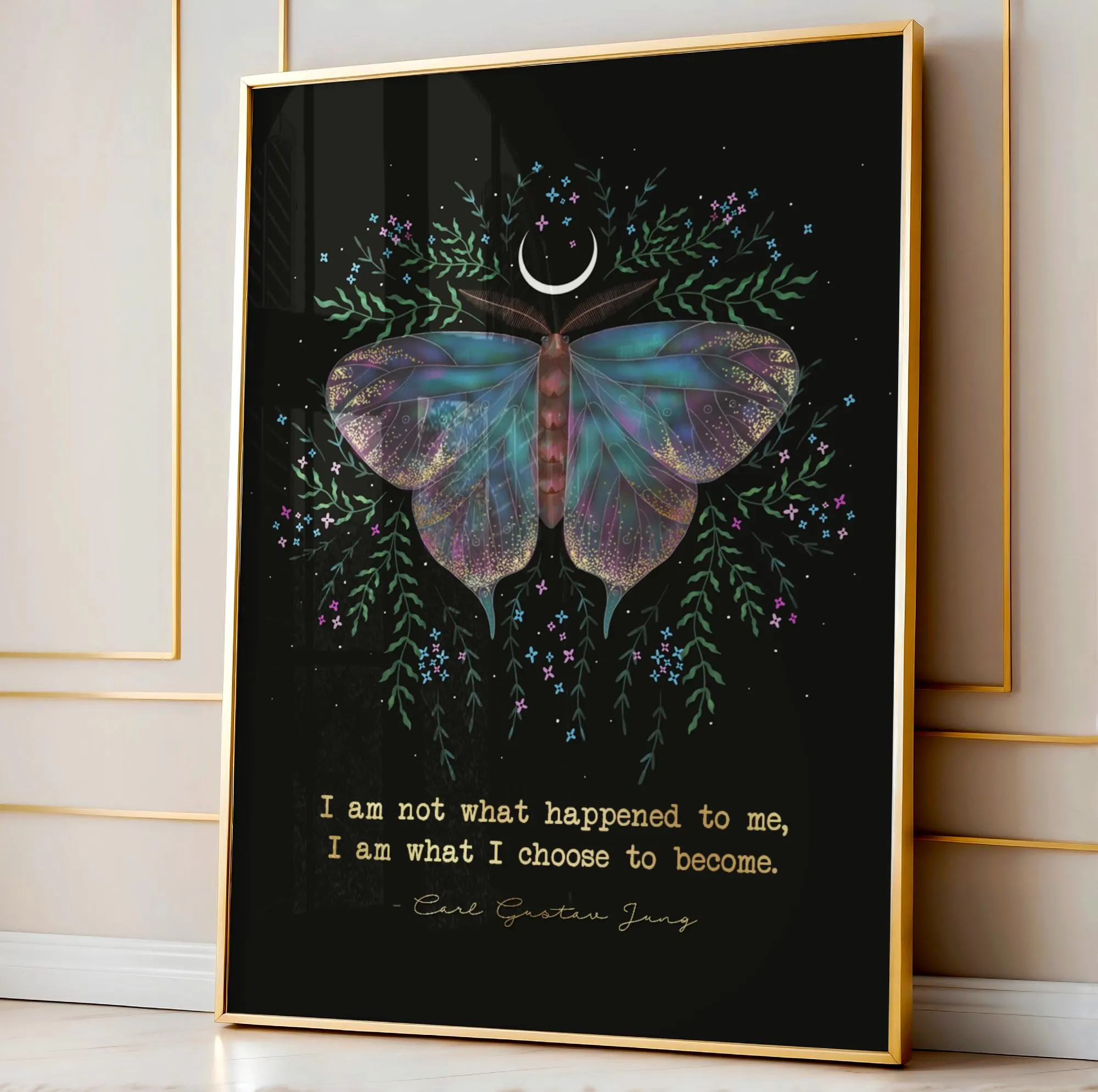 Carl Jung Quote Print in Gold – Mental Health Poster, Therapist Office Decor, Psychology Wall Art, Therapy Art Framed
