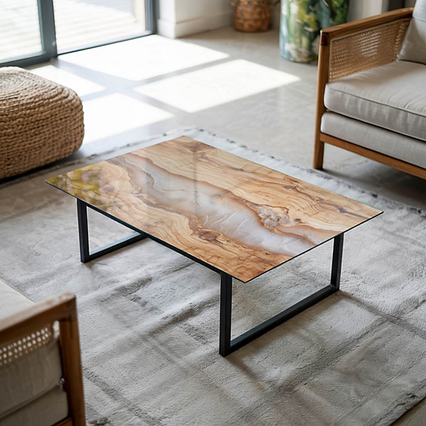 Dessus de table en verre trempé Wallfluent 80x60 cm Bois naturel avec résine