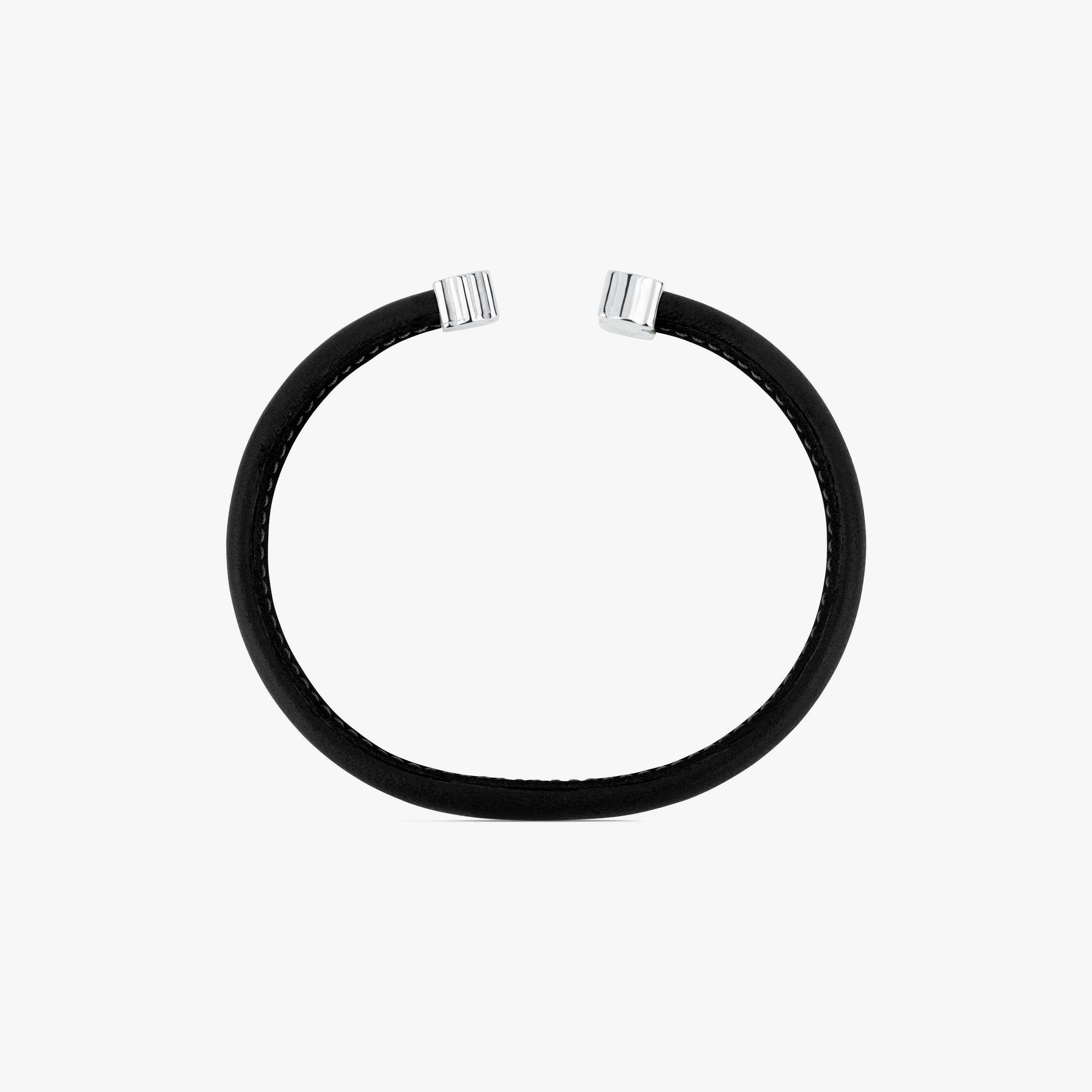 Pulsera de plata y cuero negro Sweet Dolls
