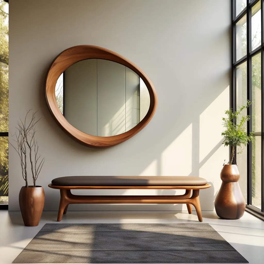 Walnut Irregular Mirror, Asymmetrical Wooden Mirror, Walnut Entryway Mirror, Decorative Wall Mirror, Mcm Mirror, Mirror Wall Decor