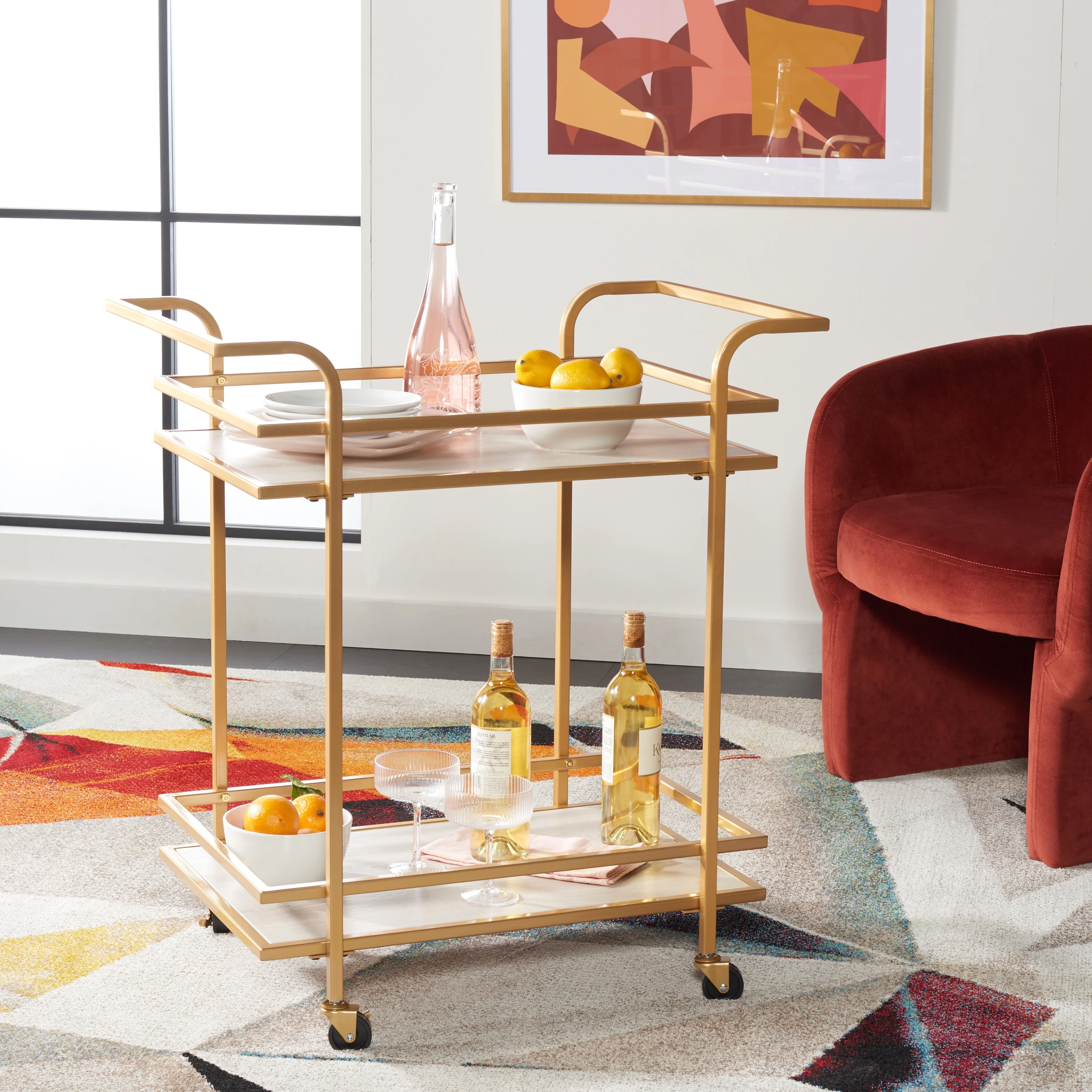 SAFAVIEH Wilma 2-Tier Bar Cart with Handles - 30 L x 18 W x 33 H - 30Wx18Dx33H