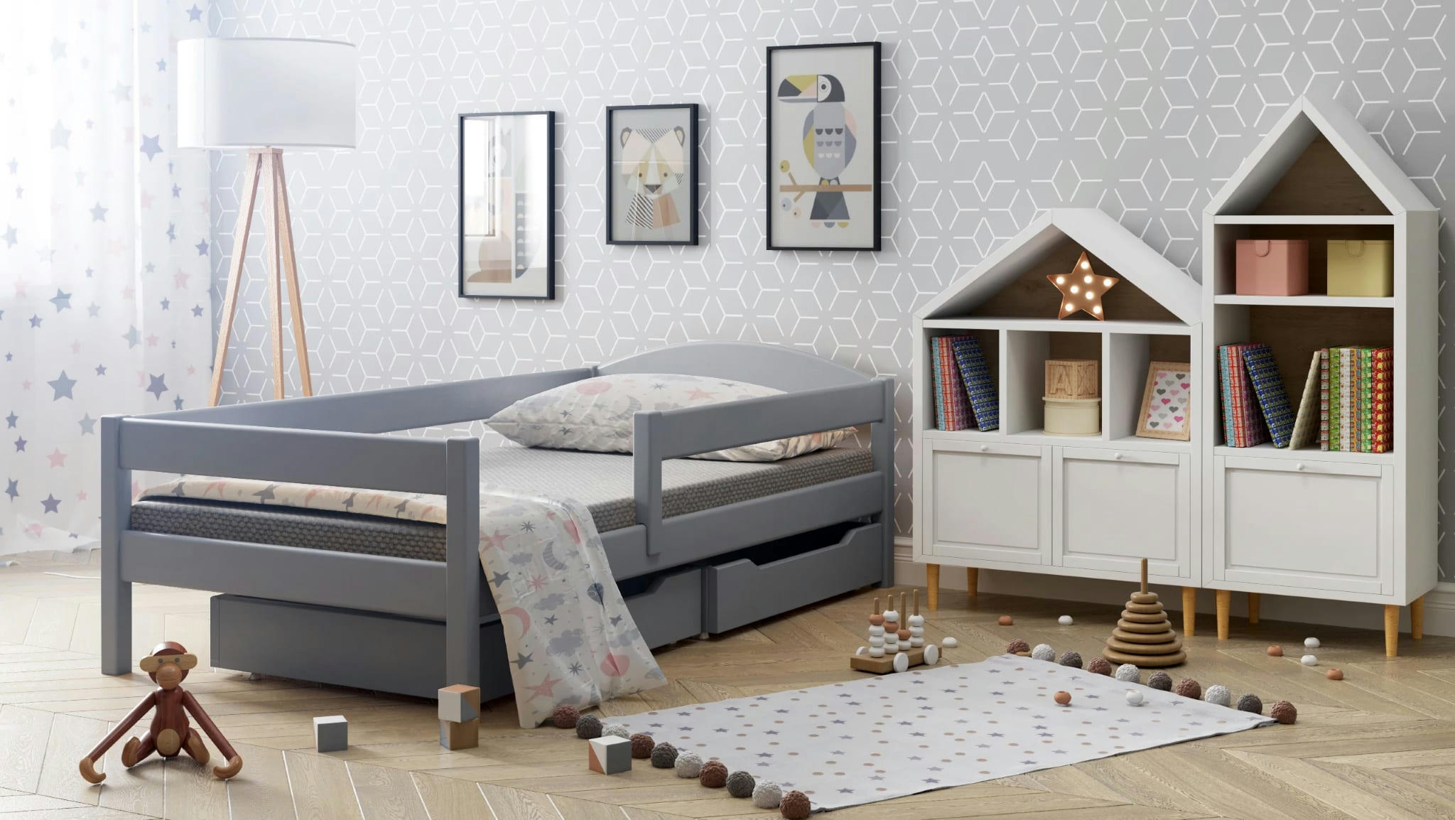 - Lit simple en pin massif 200x90 gris