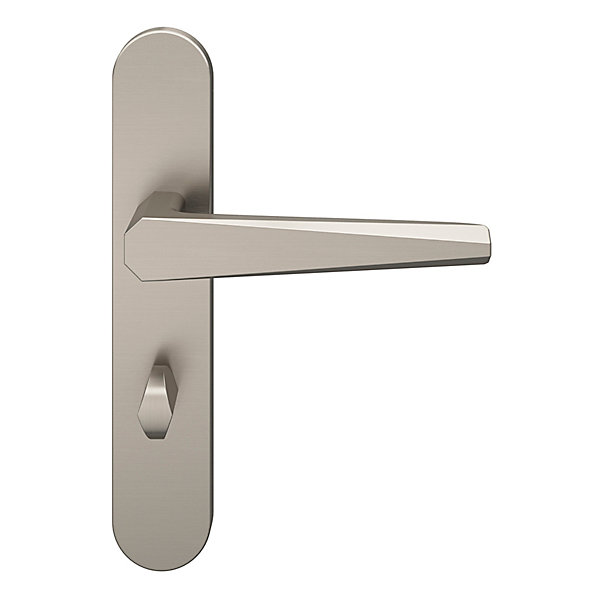 Ensemble poignée sur plaque rond à condamnation GoodHome Keri effet nickel satin gris L.140mm x l.42mm entraxe 165-195mm