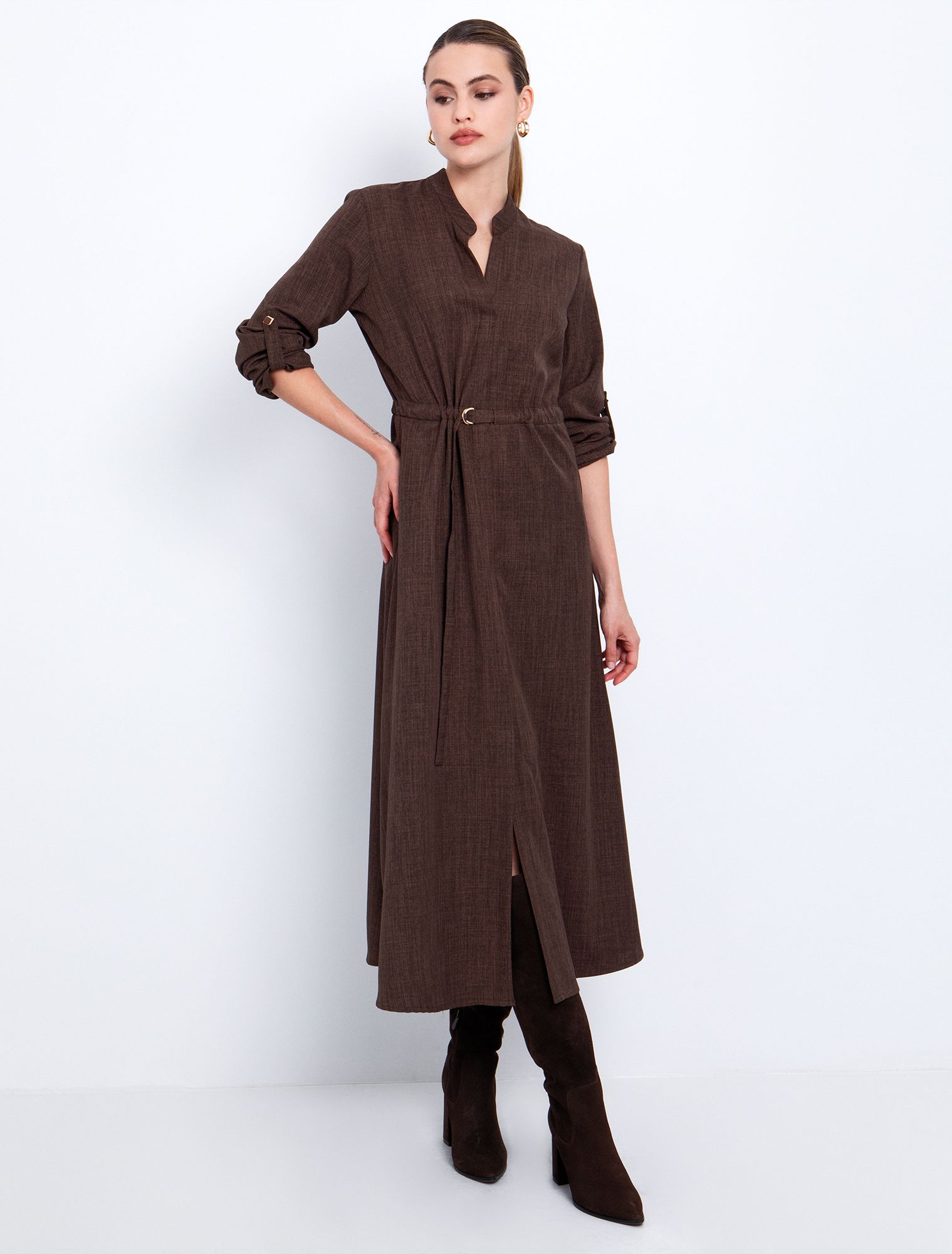 Midi φόρεμα με πατ & ζώνη